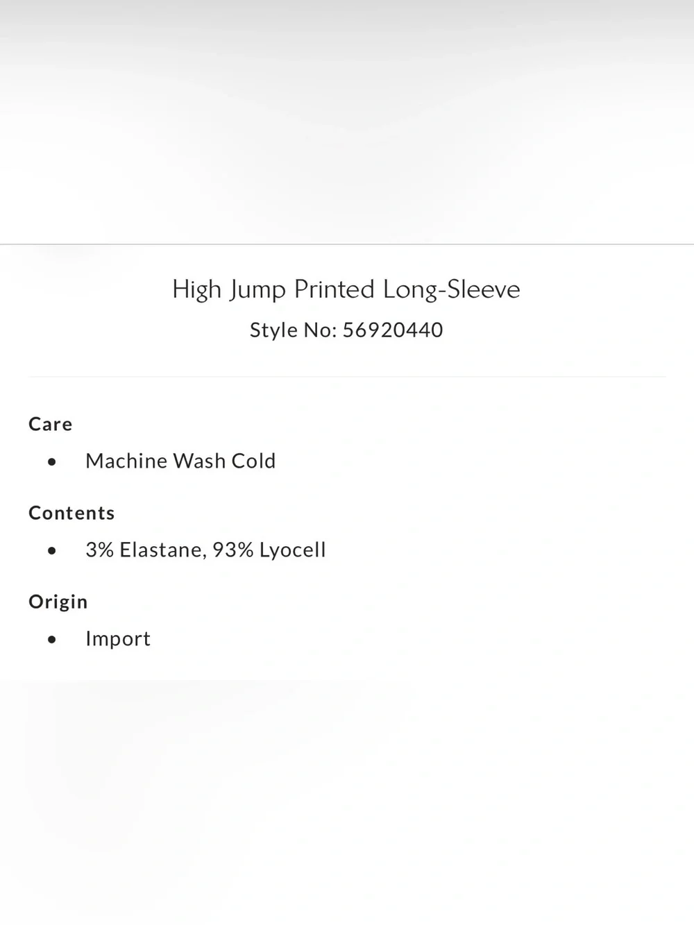 NWT High Jump Printed Long Sleeve